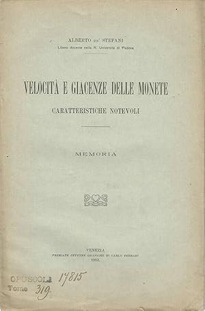 Bild des Verkufers fr Velocit e giacenza delle monete Caratteristiche notevoli - Memoria zum Verkauf von Biblioteca di Babele