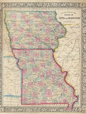 County Map of the States of Iowa and Missouri