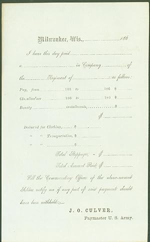 Civil War payslips Milwaukee, Wisconsin 1860s