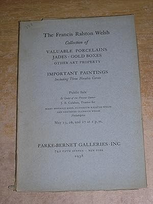 Parke Bernet Galleries New York The Francis Ralston Welsh Collection Of Valuable Porcelains Jades...