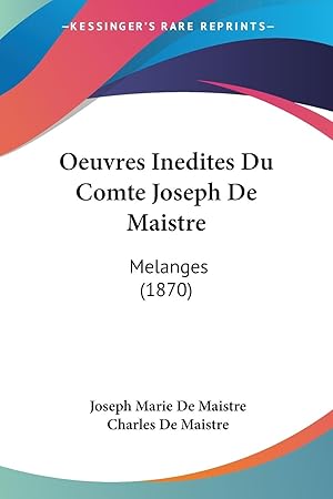 Seller image for Oeuvres Inedites Du Comte Joseph De Maistre for sale by moluna