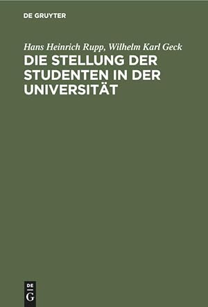 Seller image for Die Stellung der Studenten in der Universitaet for sale by moluna