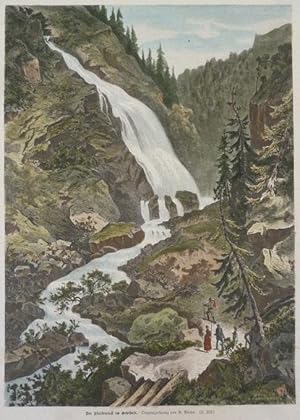 kolorierter Holzstich Der Stuibenfall im Oetzthale ( Wasserfall Ötztal Sölden Tirol )