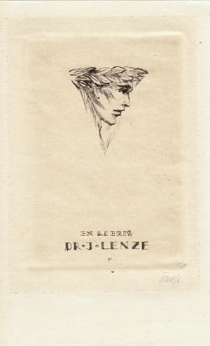 Bild des Verk�ufers f�r Ex Libris Dr. J. Lenze. Lorbeerbekr�nztes Haupt nach rechts. zum Verkauf von Antiquariat  Braun