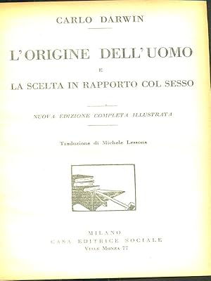 Immagine del venditore per L'origine dell'uomo e la scelta in rapporto col sesso venduto da Librodifaccia