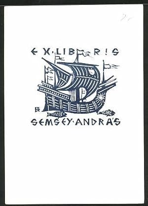 Bild des Verkufers fr Exlibris Semsey Andras, Segelschiff zum Verkauf von Bartko-Reher