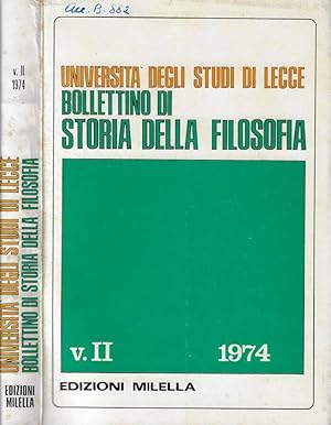 Bild des Verkufers fr Universit degli Studi di Lecce bollettino di storia della filosofia V. II 1974 zum Verkauf von Biblioteca di Babele