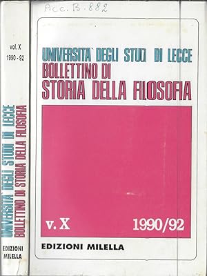 Bild des Verkufers fr Universit degli Studi di Lecce bollettino di storia della filosofia V. X 1990/92 zum Verkauf von Biblioteca di Babele