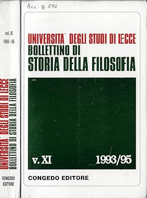 Bild des Verkufers fr Universit degli Studi di Lecce bollettino di storia della filosofia V. XI 1993/95 zum Verkauf von Biblioteca di Babele