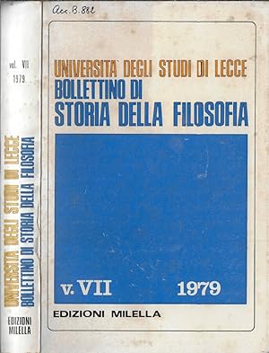 Bild des Verkufers fr Universit degli Studi di Lecce bollettino di storia della filosofia V. VII 1979 zum Verkauf von Biblioteca di Babele
