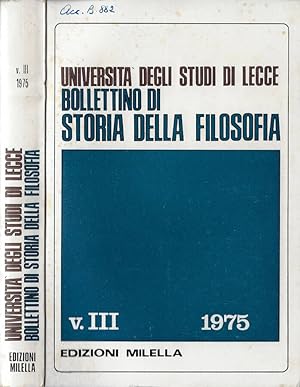 Bild des Verkufers fr Universit degli Studi di Lecce bollettino di storia della filosofia V. III 1975 zum Verkauf von Biblioteca di Babele