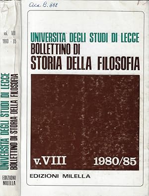 Bild des Verkufers fr Universit degli Studi di Lecce bollettino di storia della filosofia V. VIII 1980/85 zum Verkauf von Biblioteca di Babele