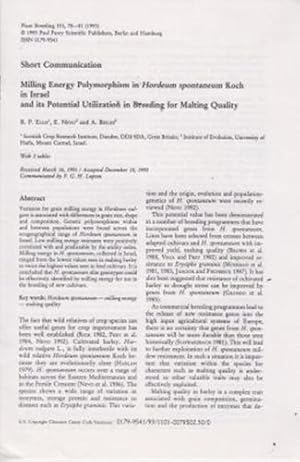 Seller image for Milling Energy Polymorphism in Hordeum Spontaneum Koch in Israel and its Potential Utilization in Breeding for Malting Quality for sale by Robinson Street Books, IOBA