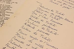 Manuscrit autographe complet de la chanson de Boris Vian intitulée "Baisers de Tahiti"