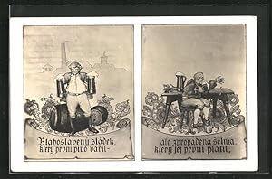 Ansichtskarte Prag / Praha, St.Thomas - Keller, Pivovar u sv. Tomase, Szenen Mann mit Bier