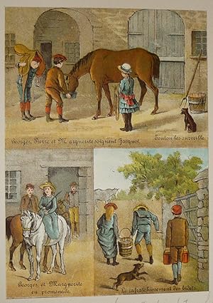 Image du vendeur pour Illustration tire de "La Gazette des enfants" (fin XIXe sicle) : La sortie  cheval mis en vente par Abraxas-libris