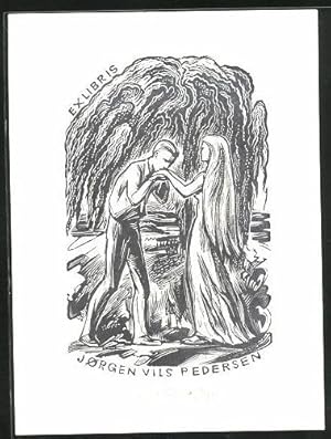 Bild des Verkufers fr Exlibris Jorgen Vils Pedersen, Mann ksst einer Frau die Hand, Romantik zum Verkauf von Bartko-Reher