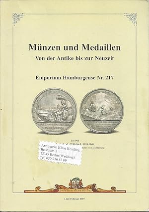 Münzen und Medaillen. Von der Antike bis zur Neuzeit. Emporium Hamburgense Nr. 217