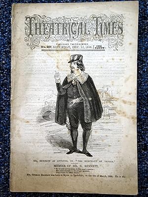 Theatrical Times, No 29. December 12, 1846. Cover Picture & Lead Article George Bennet of Ripon. ...