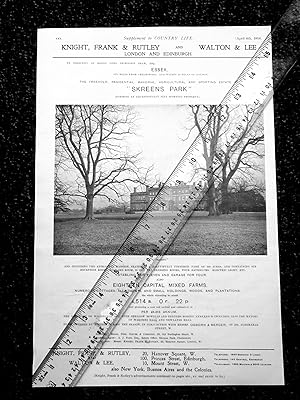 Seller image for SKREENS PARK Estate, Essex. including 18 Farms etc, a full page property advertisement from 1914 Country Life Magazine. for sale by Tony Hutchinson