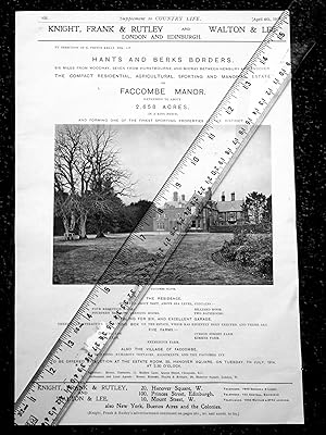 Seller image for FACCOMBE MANOR, HAMPSHIRE a full page property advertisement from 1914 Country Life Magazine. for sale by Tony Hutchinson