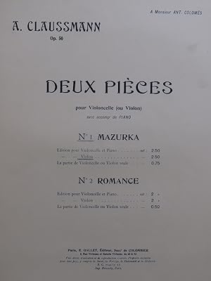 Immagine del venditore per CLAUSSMANN Alos Mazurka Piano Violon ca1910 venduto da partitions-anciennes