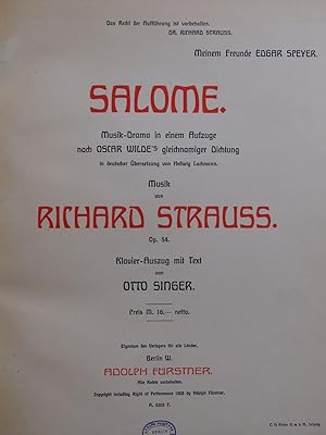 STRAUSS Richard Salomé Opéra Chant Piano 1905