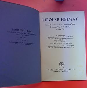 Bild des Verkufers fr Tiroler Heimat - Zeitschrift fr Geschichte und Volkskunde Tirols. Der neuen Folge V. Band / 1. und 2. Heft. zum Verkauf von biblion2