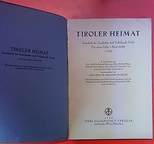 Imagen del vendedor de Tiroler Heimat - Zeitschrift fr Geschichte und Volkskunde Tirols. Der neuen Folge 5. Band / 3. Heft. a la venta por biblion2