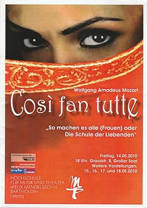 Bild des Verkufers fr Programmheft Wolfgang Amadeus Mozart COSI FAN TUTTE Premiere 14. und 15. Mai 2010 Groer Saal zum Verkauf von Programmhefte24 Schauspiel und Musiktheater der letzten 150 Jahre