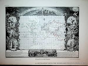 WORLD MAP c. 1850 Planisphere Map form: Atlas national illustré (Victor Levasseur)