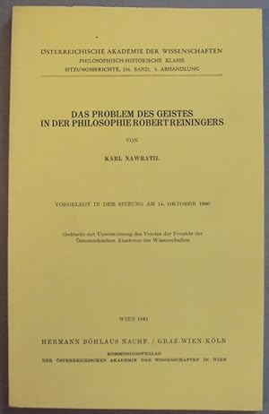 Imagen del vendedor de Das Problem des Geistes in der Philosophie Robert Reiningers. a la venta por Der Buchfreund