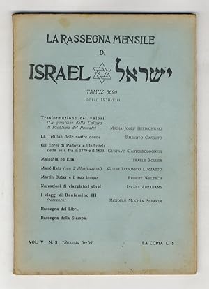 RASSEGNA (LA) mensile di Israel. Vol. V., N. 3. Tamuz 5690. Luglio 1930-VIII.