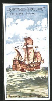 Bild des Verkufers fr Sammelbild Gartmann Chocolade, Schiffsarten, Serie 348, Bild 4, Karavelle des Kolumbus zum Verkauf von Bartko-Reher