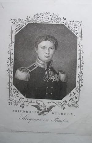 Imagen del vendedor de Portrt. Brustbild in Uniform, "als Kronprinz von Preussen". Kupferstich von F. Bollinger, 26 x 20 cm, 1817. a la venta por Antiquariat Michael Eschmann