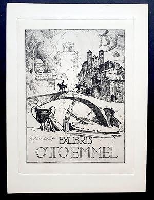 Exlibris Ex libris Buchzeichen - Künstler: Georg Lebrecht - Eigner: Otto Emmel - Radierung um 1930