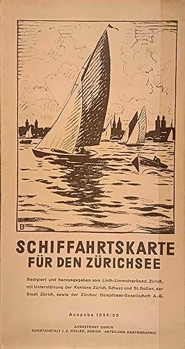 Schiffahrtskarte für den Zürichsee : Mit 33 Nebenkt. ; Mit Text auf d. Rücks. u. nebst Text. Red....