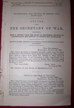 Seller image for Examination and Survey of Breton Bay, Maryland Letter from the Secretary of War, transmitting, with A Letter from the Chief of Engineers, Reports of Examination and Survey of Breton Bay, Maryland for sale by Antiquarian Bookshop