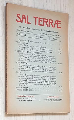 SAL TERRAE. Revista Hispanoamericana de Cultura Eclesiástica. Vol XLVI. Nº 1. Enero 1958