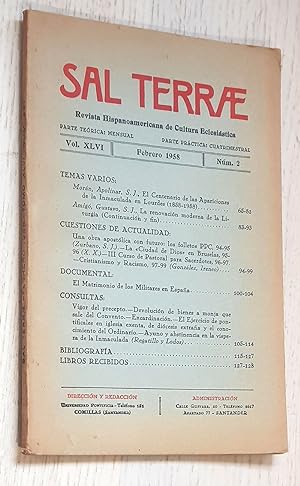 SAL TERRAE. Revista Hispanoamericana de Cultura Eclesiástica. Vol XLVI. Nº 2. Febrero 1958