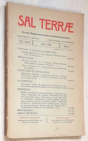 SAL TERRAE. Revista Hispanoamericana de Cultura Eclesiástica. Vol XLVI. Nº 7. Julio 1958