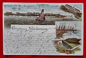 Ansichtskarte AK Gruss aus Norderney (Farblithografie, von der Seeseite; Grosses Logirhaus; Schal...