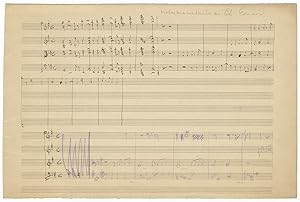 Autograph musical manuscript sketch leaf in condensed score for an unidentified work in G major