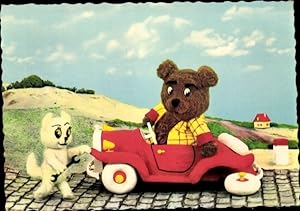 Ansichtskarte / Postkarte Teddys haben einen kaputten Reifen, Auto