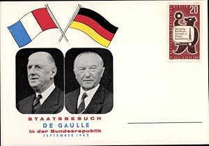 Ansichtskarte / Postkarte Staatsbesuch Charles de Gaulle 1962, Konrad Adenauer, Von 1949 bis 1963...