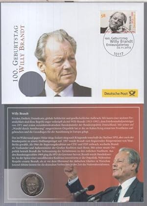 Numisbrief ' Willy Brandt ' zu dessen 100. Geburtstag 2013, mit Sondermarke und Ersttagsstempel 2...