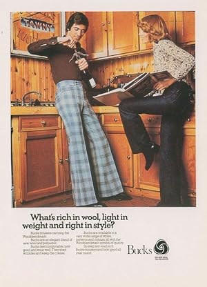Bucks New Wool Polyester Flares Trousers 1970s Advertising Postcard