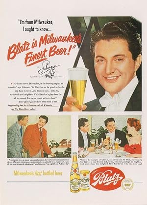 Liberace of Piano Fame Blatz Milwaukee Beer Lager Advertising Postcard
