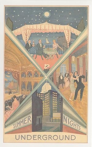 Seller image for Summer Nights Underground London Transport Theatre Art Deco Postcard for sale by Postcard Finder