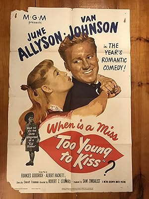Bild des Verkufers fr Too Young to Kiss One Sheet 1951 June Allyson, Van Johnson zum Verkauf von AcornBooksNH